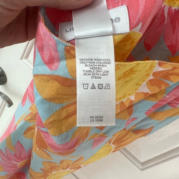Liz Claiborne 100% linen Floral Midi Dress, halter top- Orange and Pink, Size 10 - Picture 7 of 12